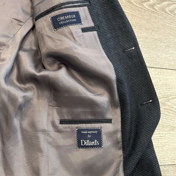 Cremieux Loro Piana Blazer Mens 44R Blue Houndstooth Wool Two Button Sport Coat - Picture 6 of 13